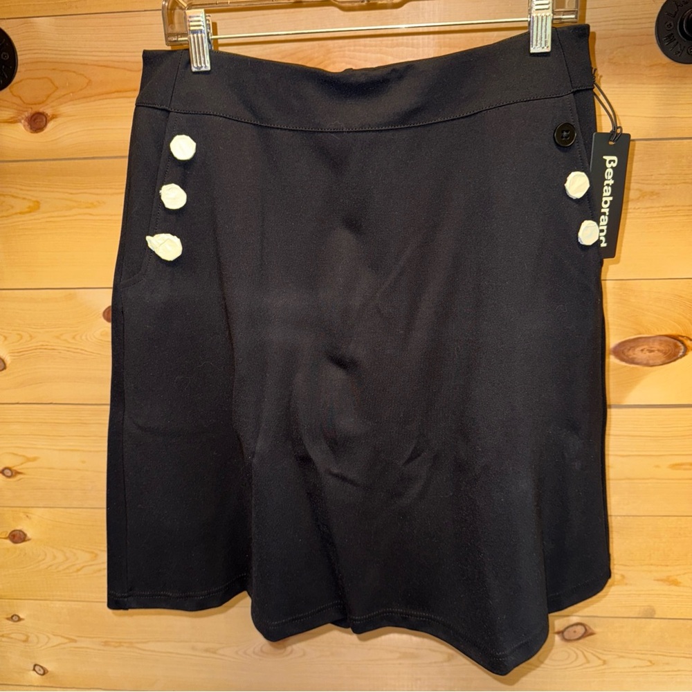 Betabrand Black Knee-Length A-Line Skirt for Work Button still covered!